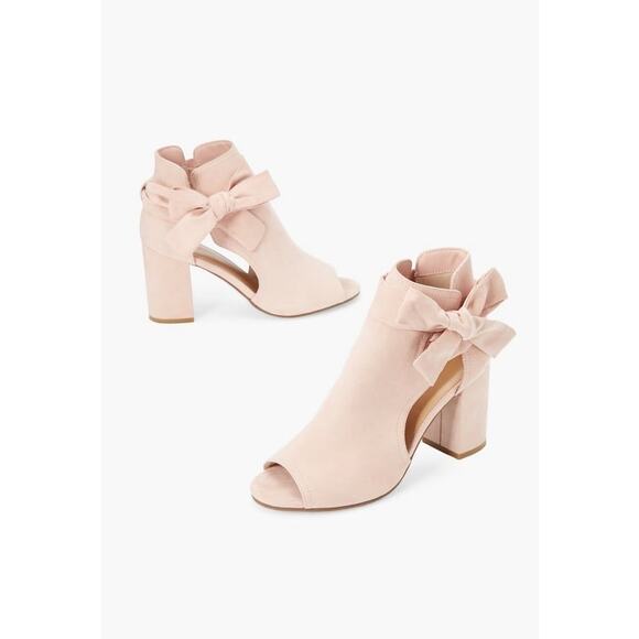 JustFab Womens Shoes Size 6.5 Karine Blush Pink Peep Toe Bootie Ties NEW Bows - Picture 4 of 12